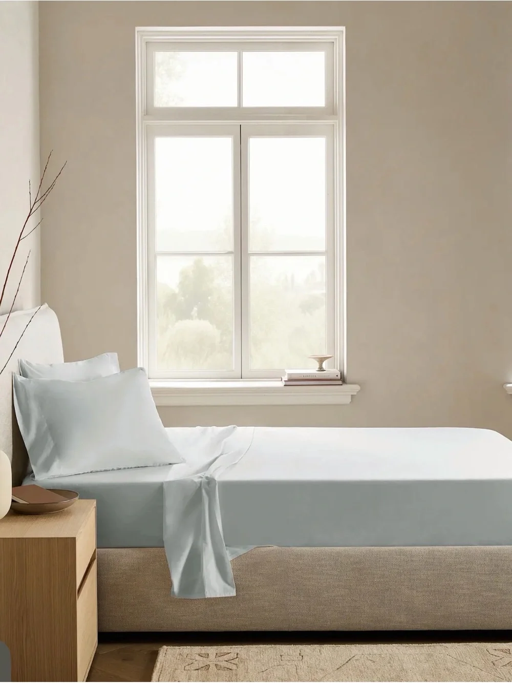 Quince Organic Crisp Percale Sheet Set in Mist Twin XL 1326